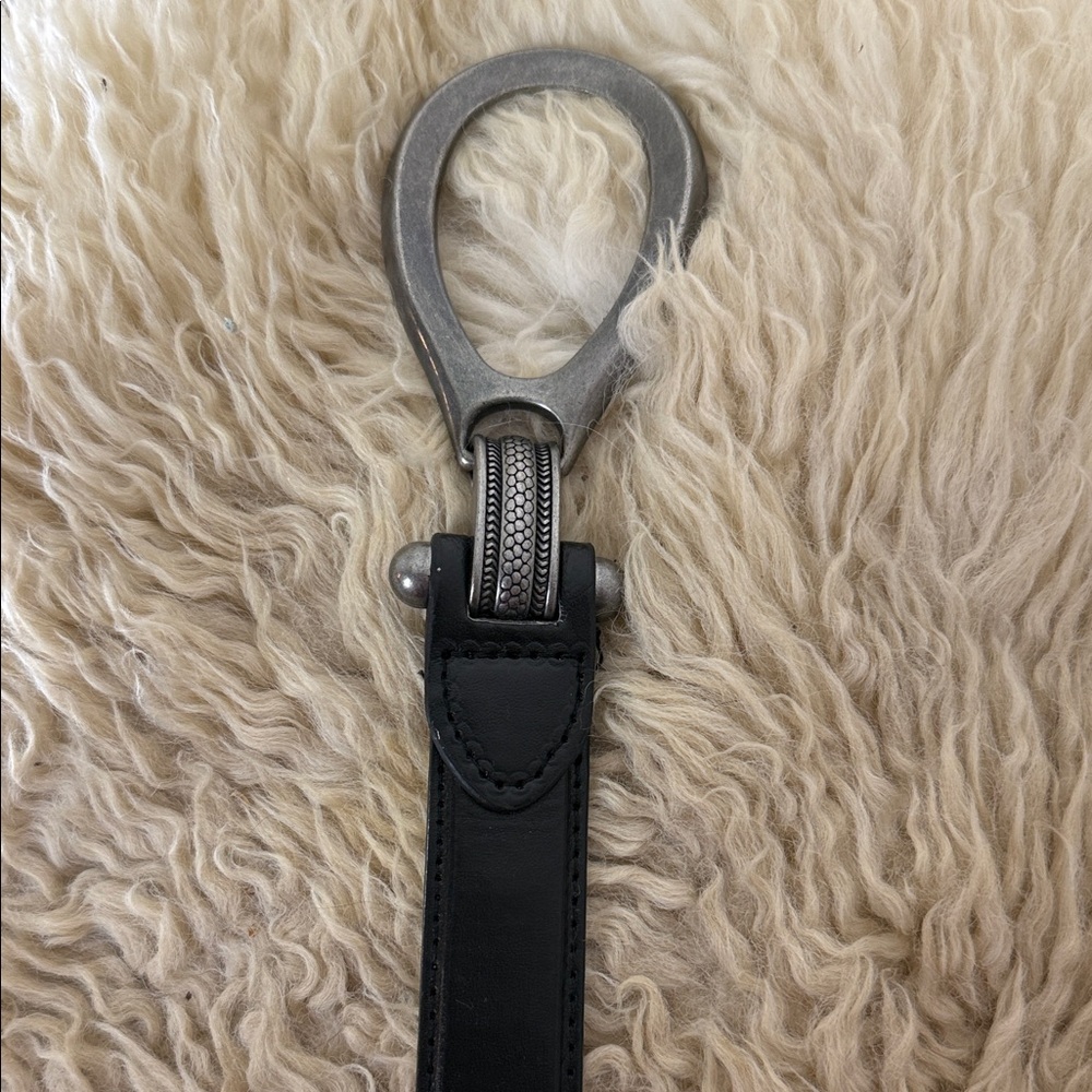 CHRISTOPHER & BANKS Black Adjustable Leather Belt with Silver tone Closure.